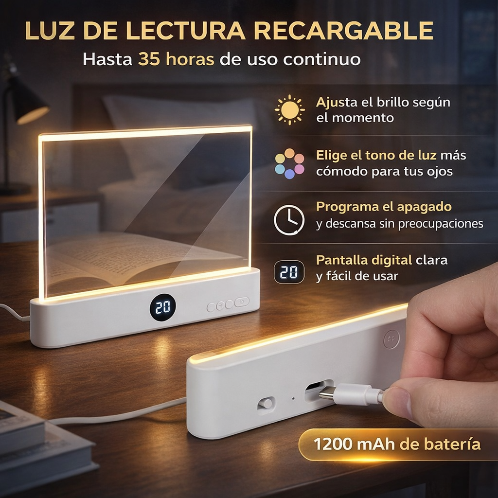 Luz tenue diseñada para leer sin cansar tus ojos